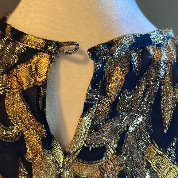 WOMENS SZ XL DBN METALLIC LOOK BLACK & GOLD LONG SLEEVE EVENING WEAR BLOUSE - Picture 6 of 7